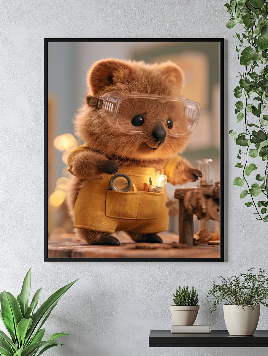 Cute Bear Inventor Illustration Poster. — room view 4