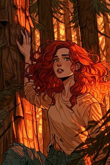Red-Haired Forest Escape Illustration Poster. poster detail
