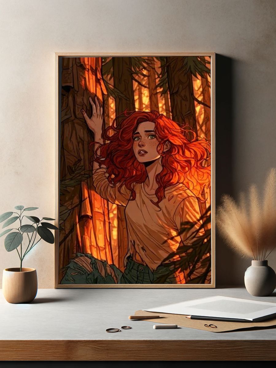 Red-Haired Forest Escape Illustration Poster. — room view 2