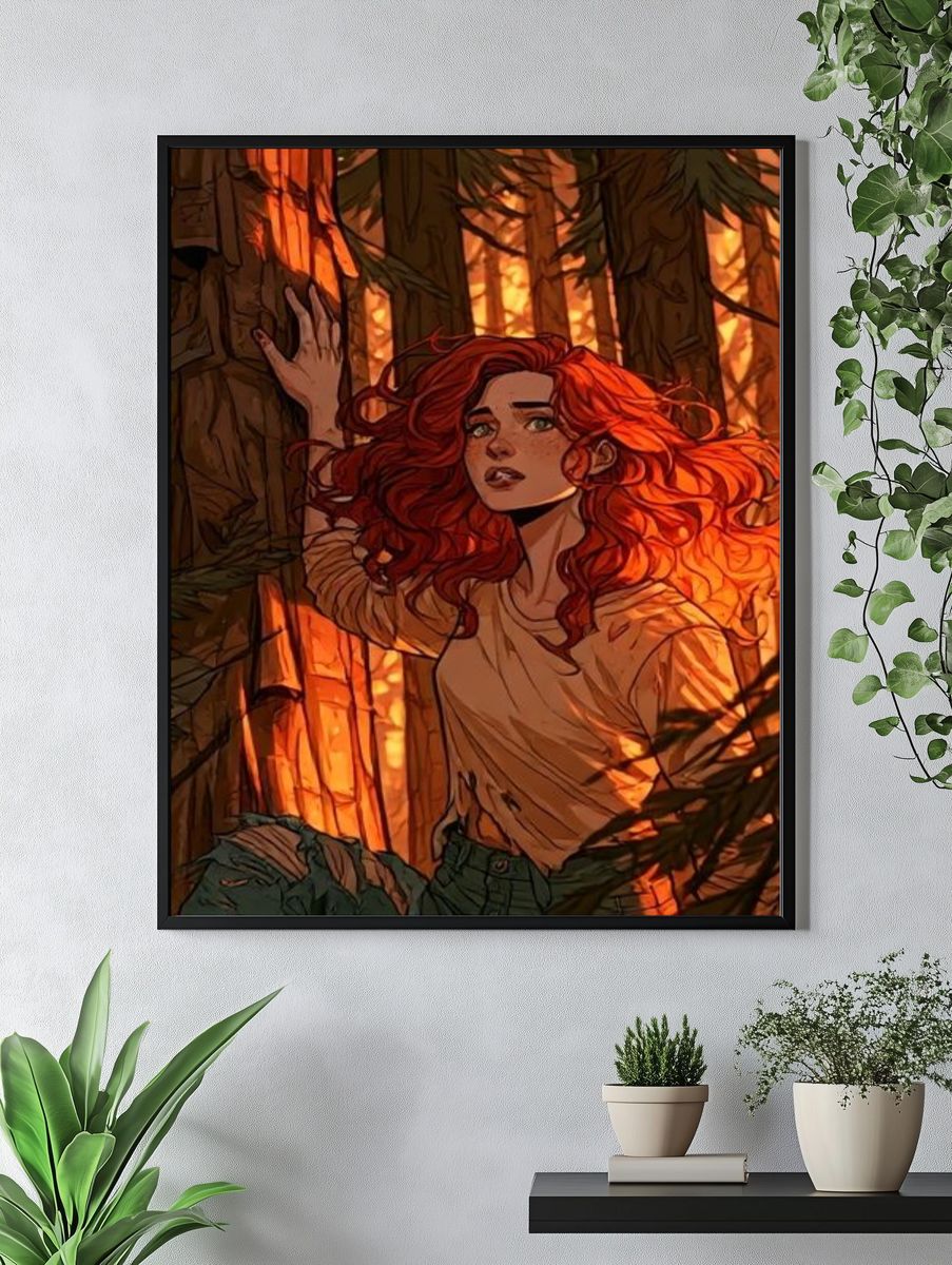 Red-Haired Forest Escape Illustration Poster. — room view 4