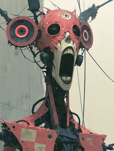 Screaming Cybernetic Head Poster. poster print