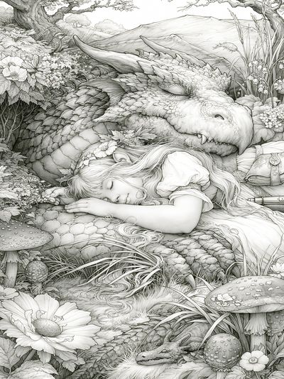 Sleeping Dragon Fantasy Illustration Poster. poster print