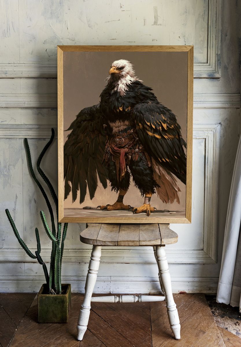 Majestic Eagle Warrior Illustration Poster. room preview