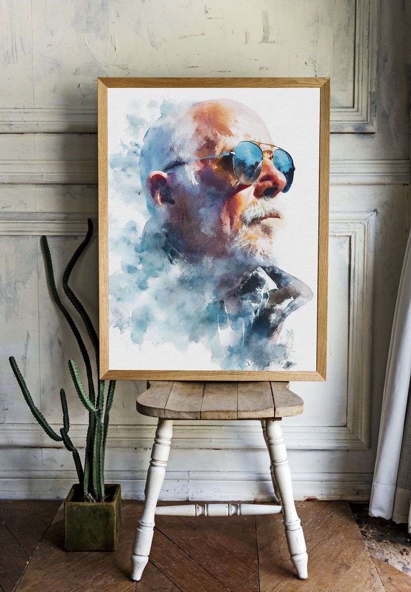 Watercolor Gentleman Portrait Print. — room view 1