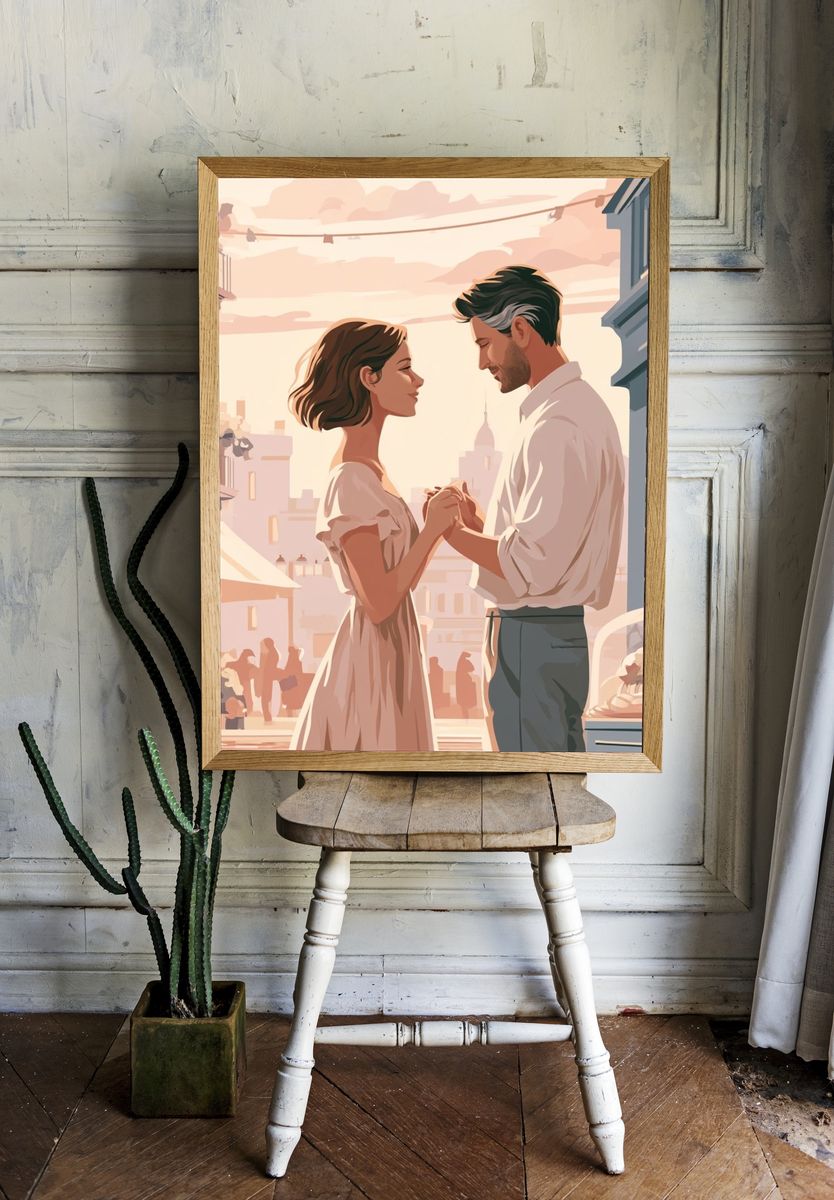 Romantic Couple in Paris Illustration Poster. room preview