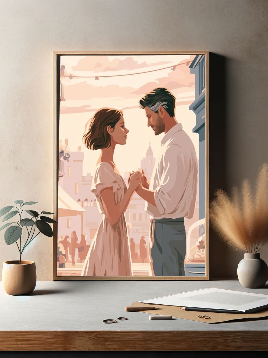 Romantic Couple in Paris Illustration Poster. — room view 2