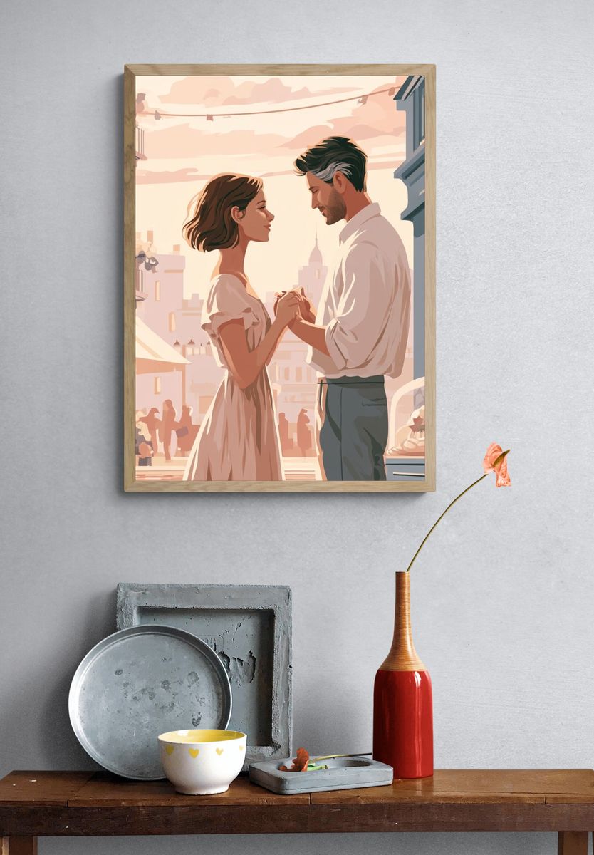 Romantic Couple in Paris Illustration Poster. — room view 3