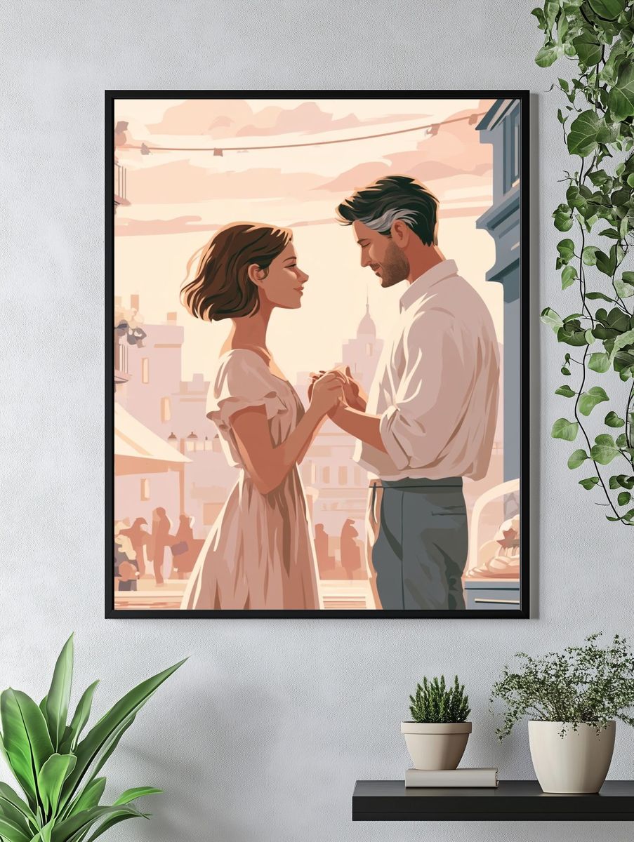 Romantic Couple in Paris Illustration Poster. — room view 4