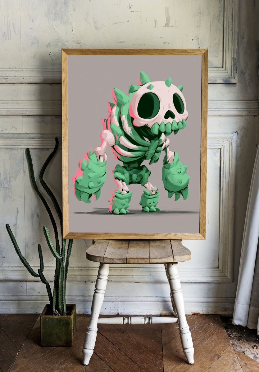 Cute Monster Skeleton Illustration Poster. — room view 1