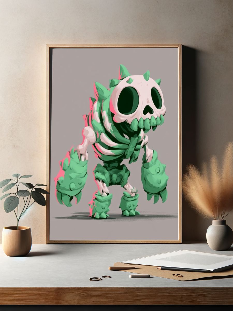 Cute Monster Skeleton Illustration Poster. — room view 2