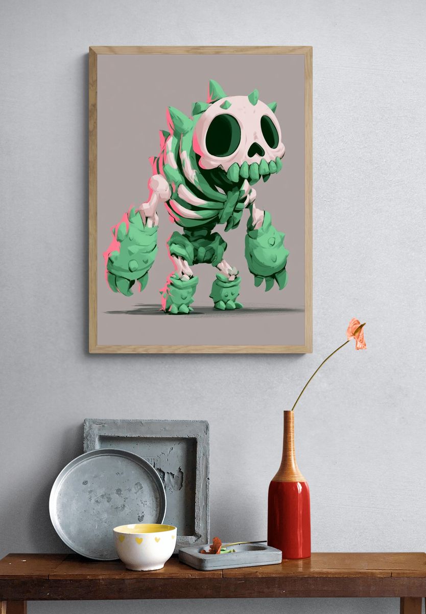 Cute Monster Skeleton Illustration Poster. — room view 3