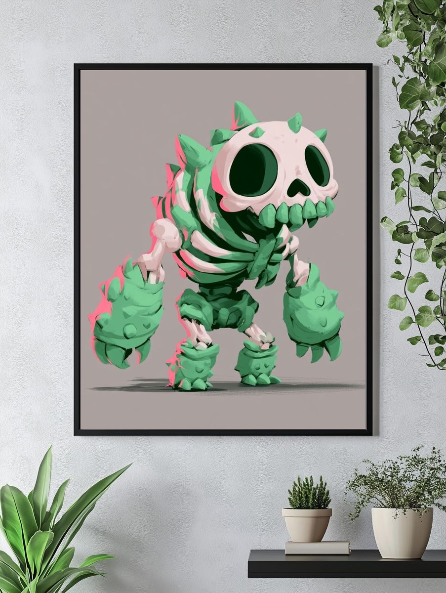 Cute Monster Skeleton Illustration Poster. — room view 4