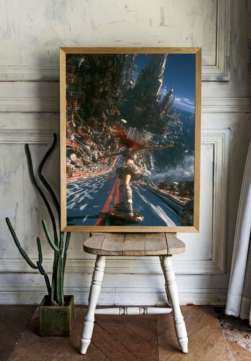 Futuristic Skateboard Seascape Print. room preview
