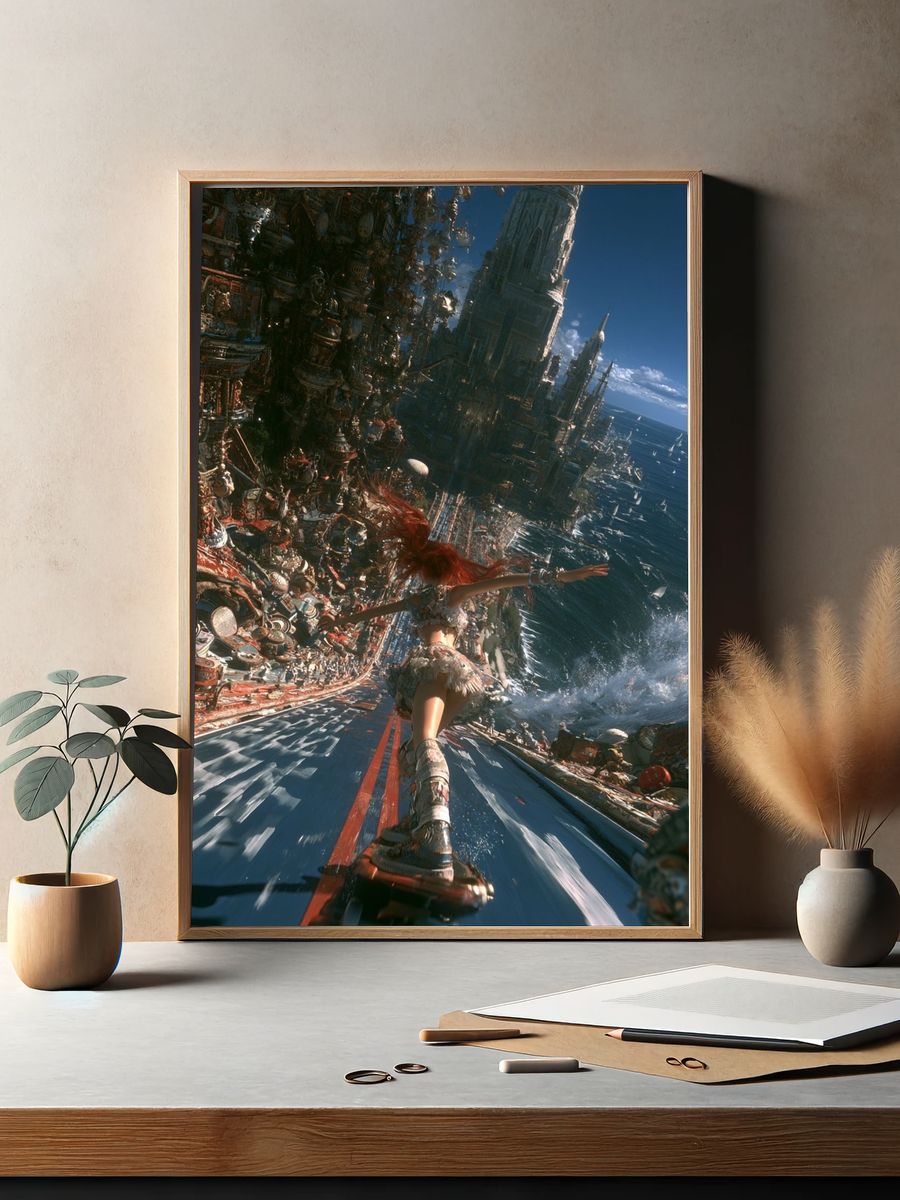 Futuristic Skateboard Seascape Print. — room view 2