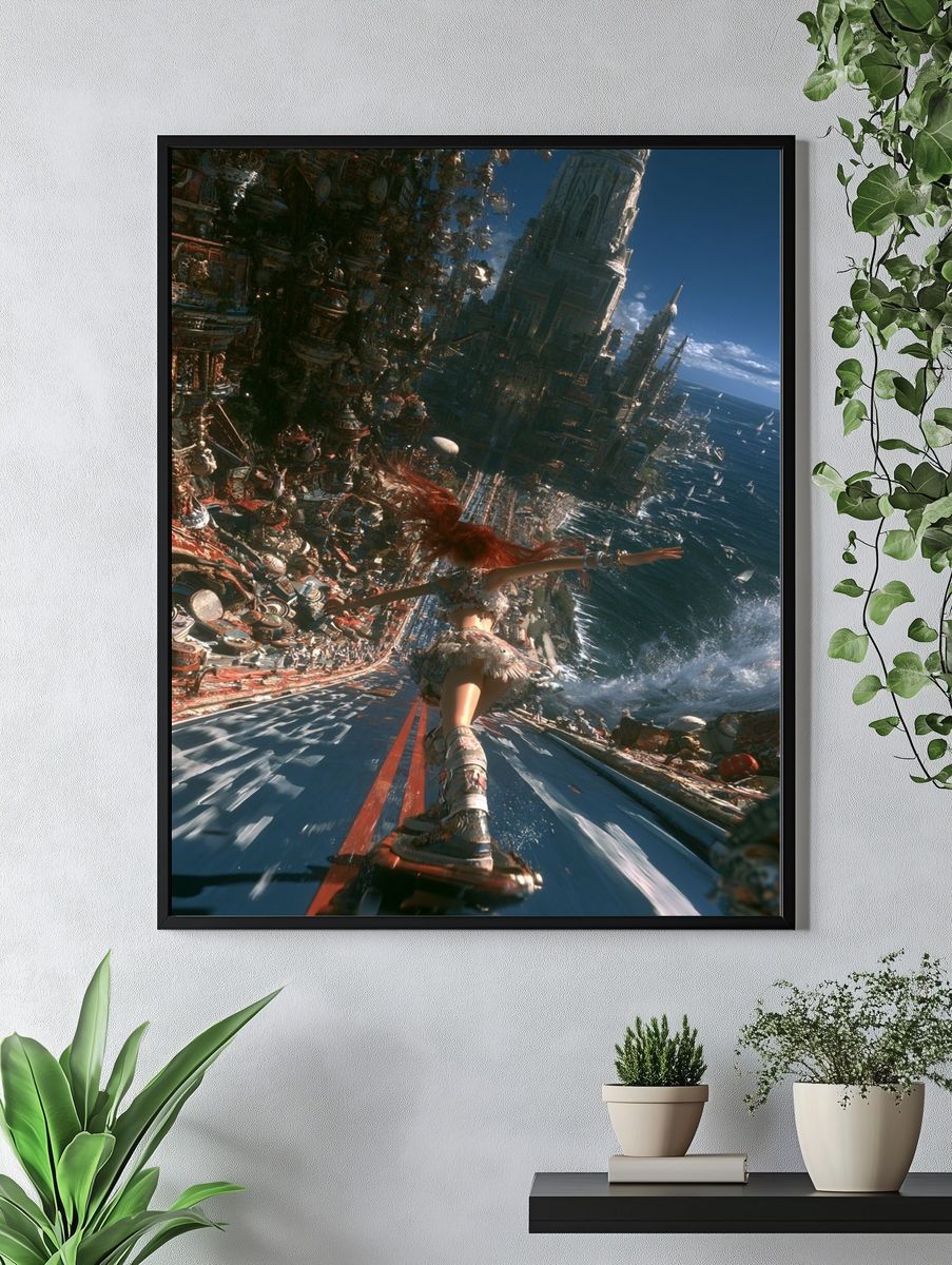 Futuristic Skateboard Seascape Print. — room view 4