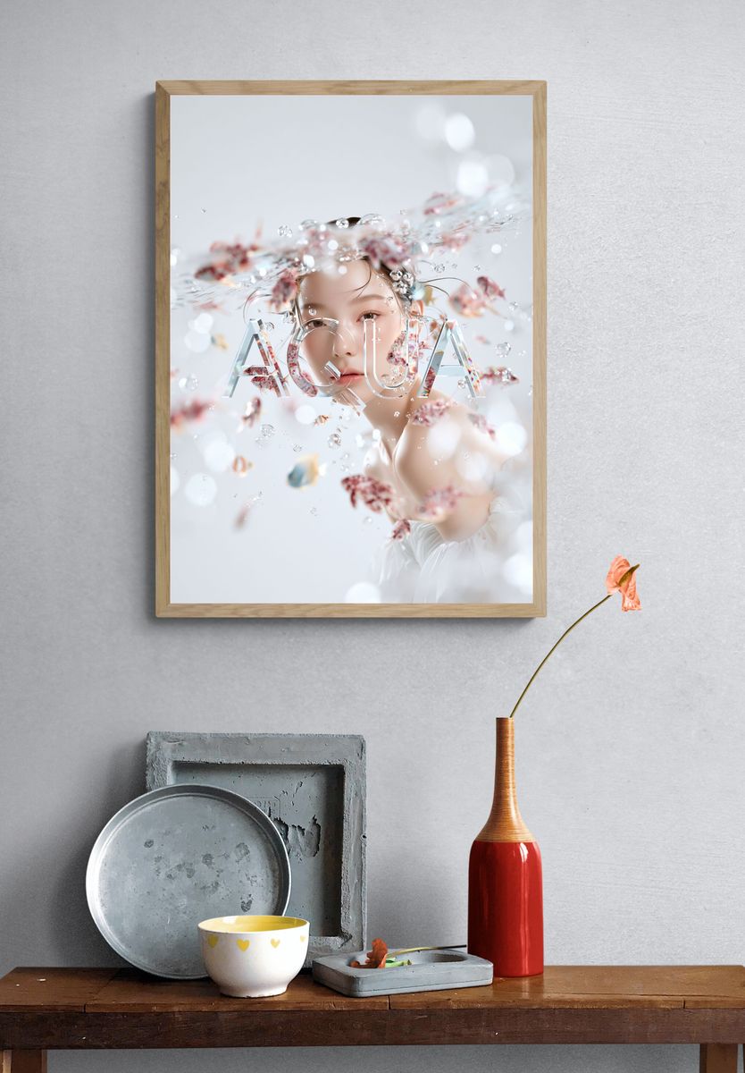 Aquatic Aqua Portrait Poster. — room view 3