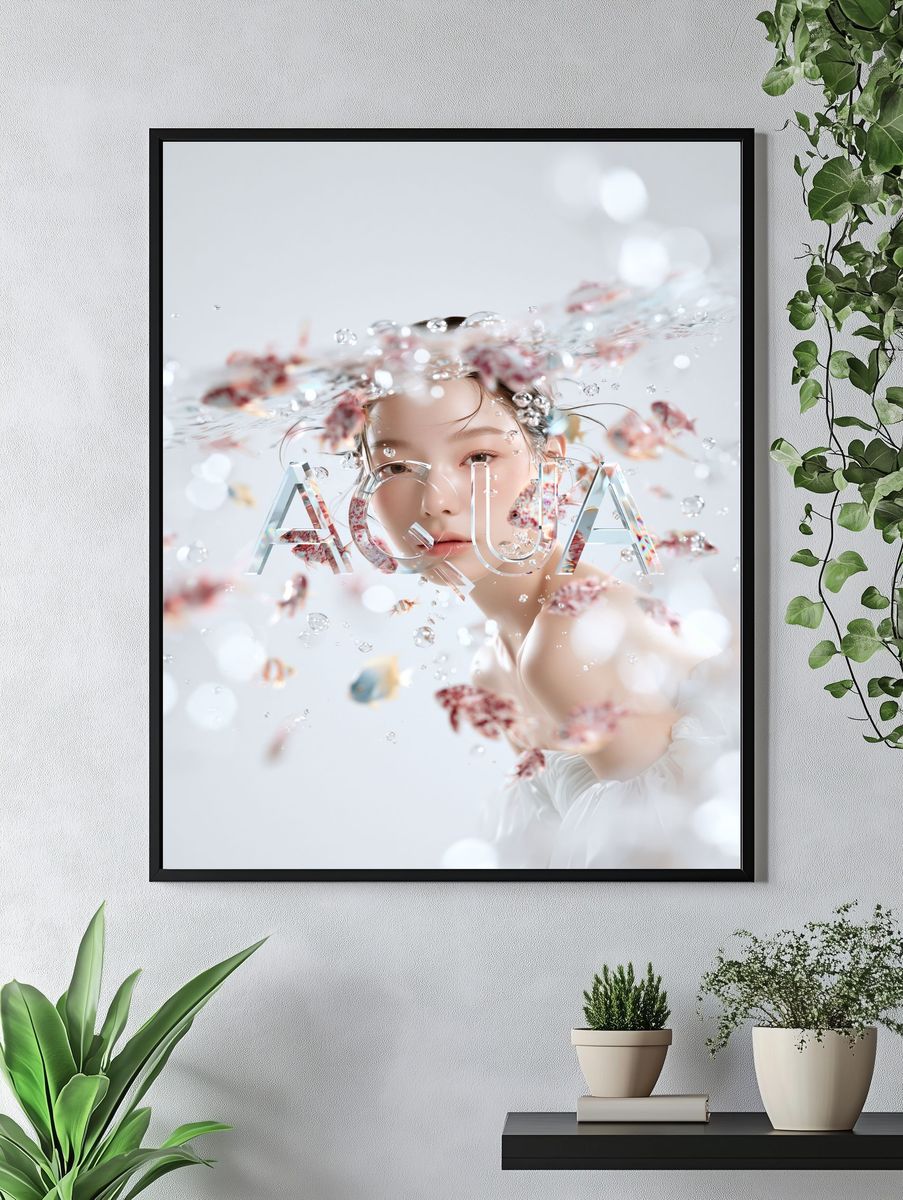 Aquatic Aqua Portrait Poster. — room view 4