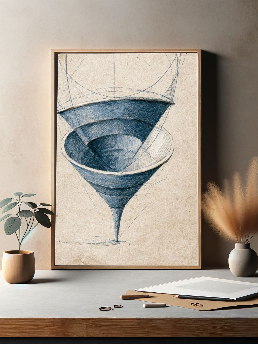 Blue Spiral Cone Illustration Poster. — room view 2