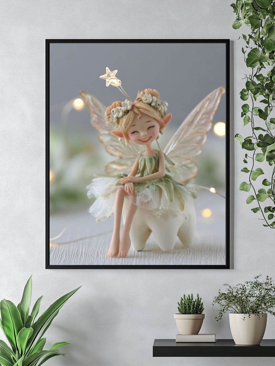 Smiling Fairy Figurine Illustration Print. — room view 4