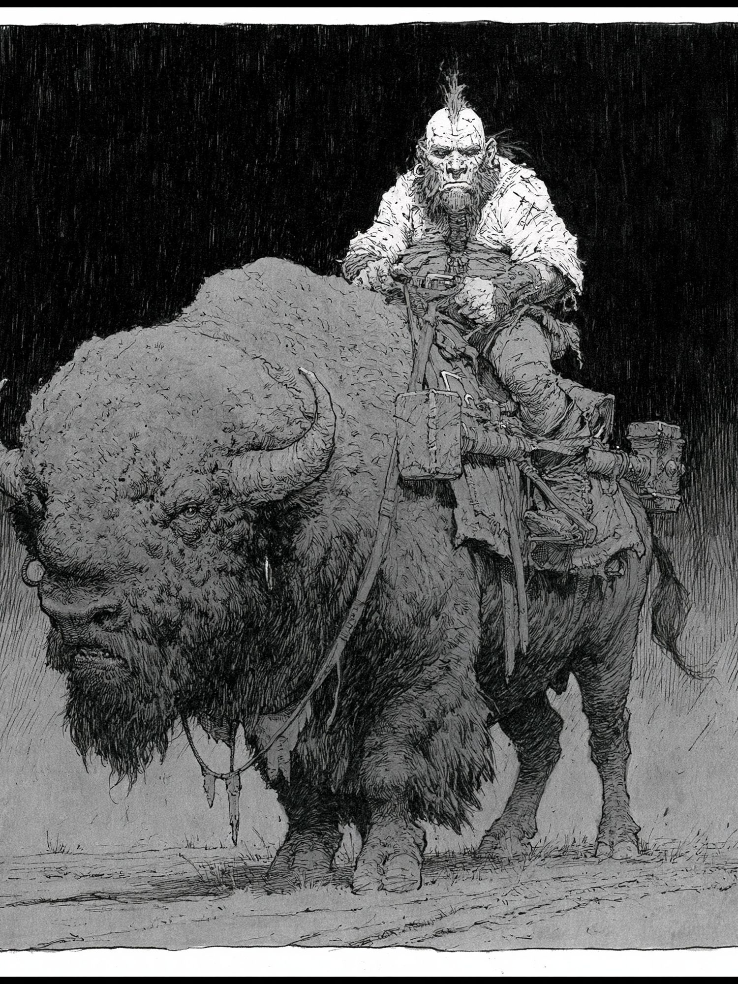 Bison Rider Ink Print.