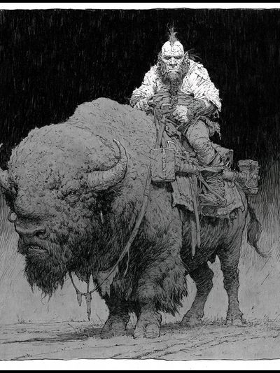 Bison Rider Ink Print. poster print
