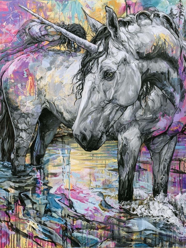 Unicorn in Colorful Forest Poster. poster detail