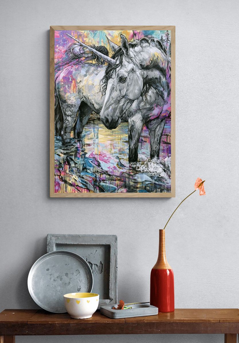 Unicorn in Colorful Forest Poster. — room view 3