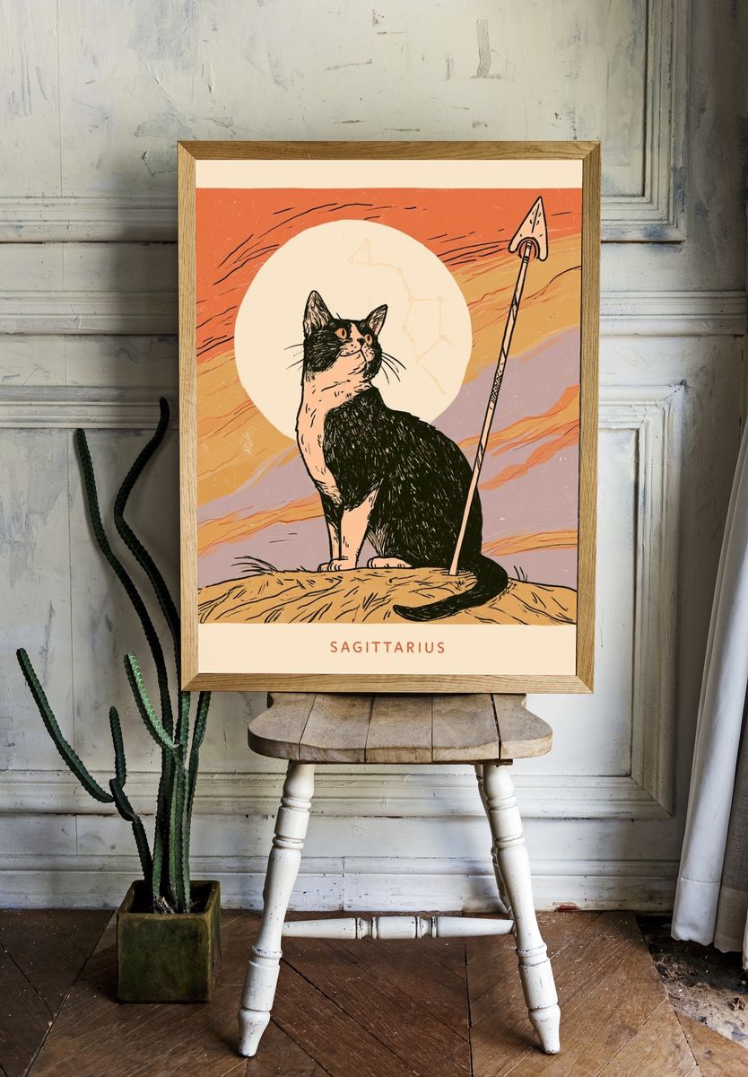 Sagittarius Cat Illustration Poster. room preview