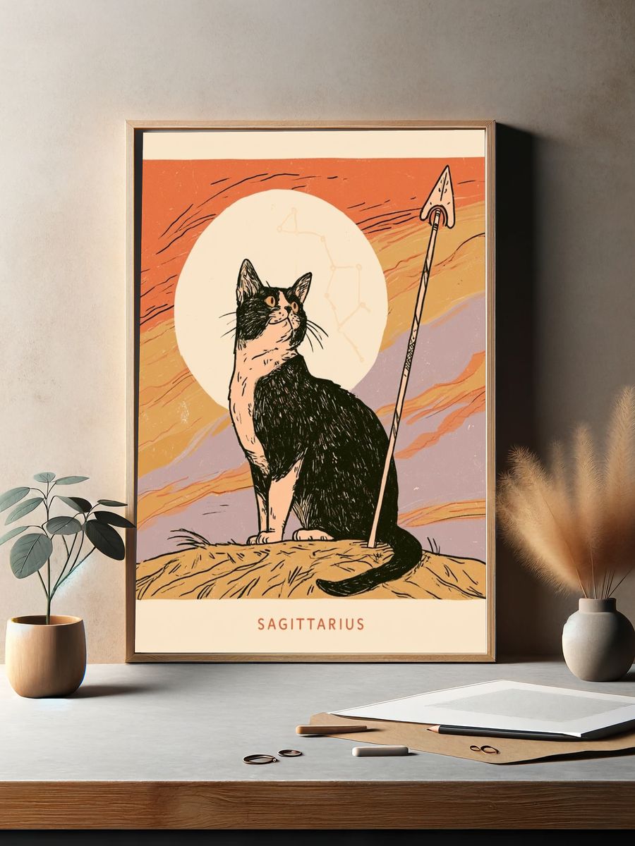 Sagittarius Cat Illustration Poster. — room view 2