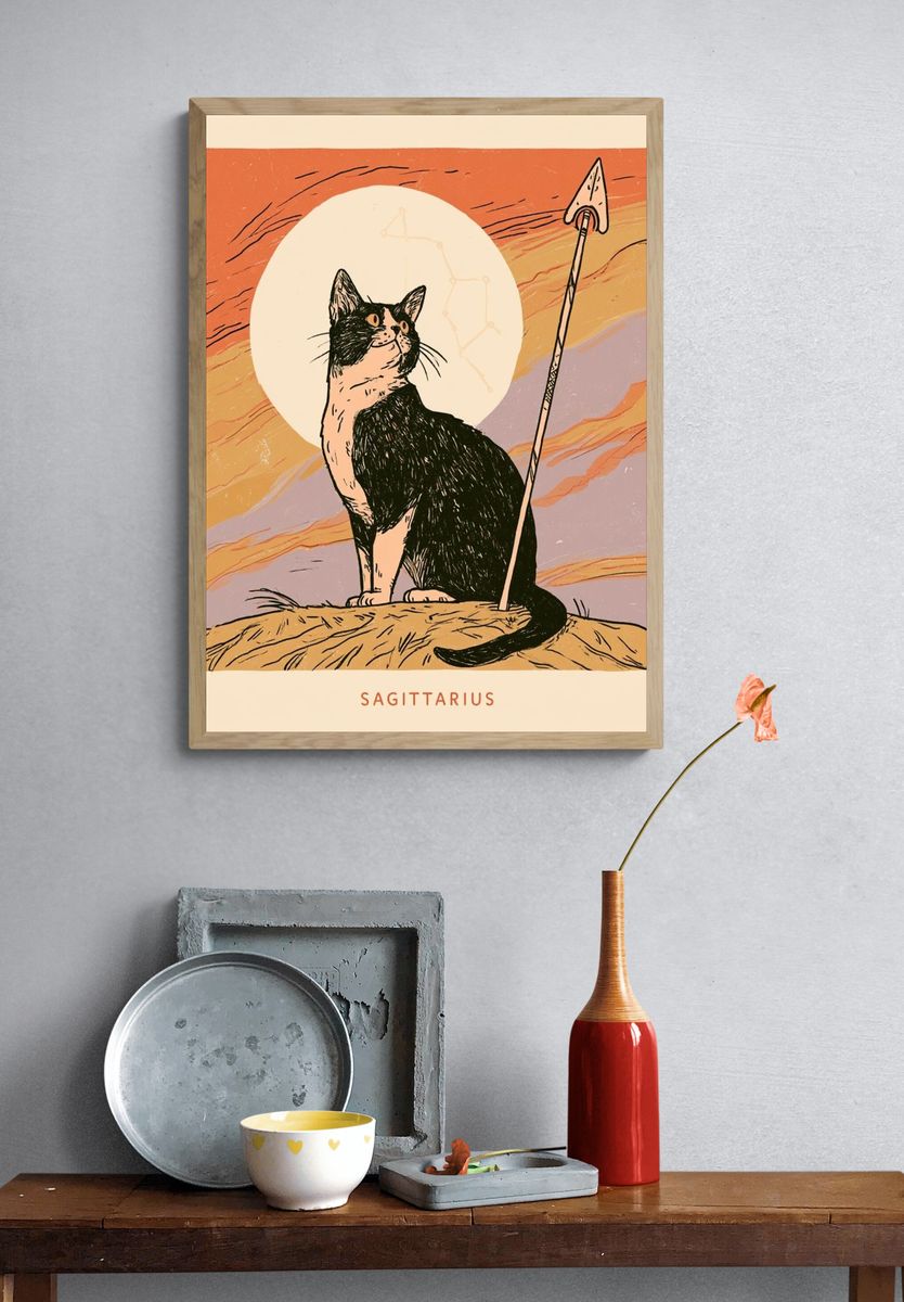 Sagittarius Cat Illustration Poster. — room view 3
