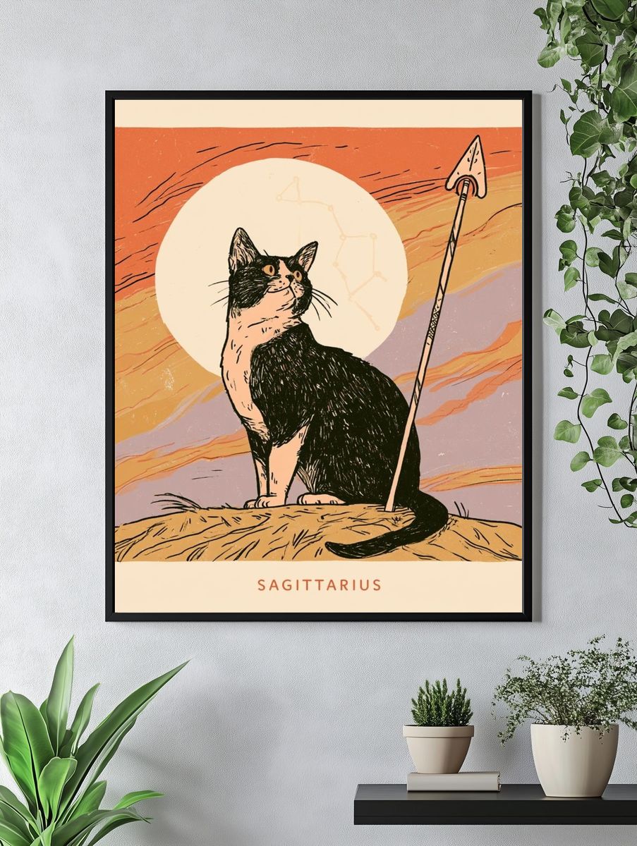 Sagittarius Cat Illustration Poster. — room view 4