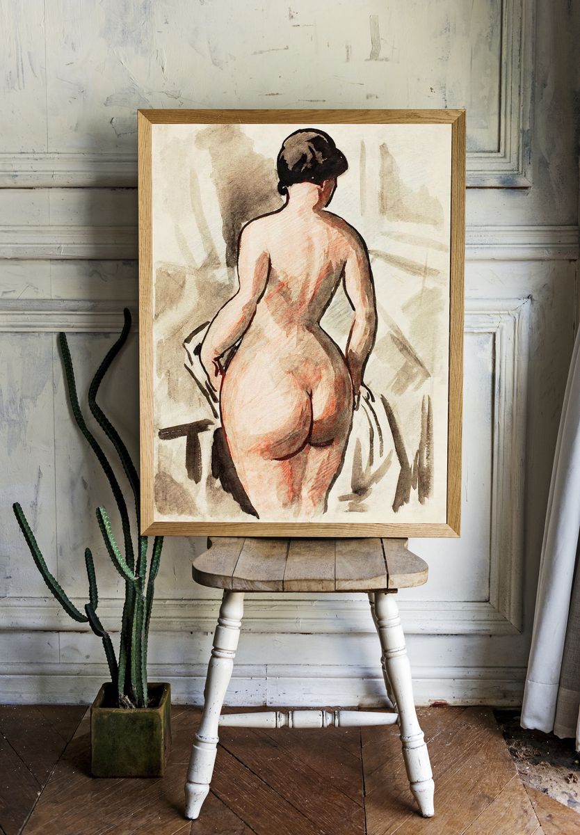 Nude Figure Watercolor Print room preview