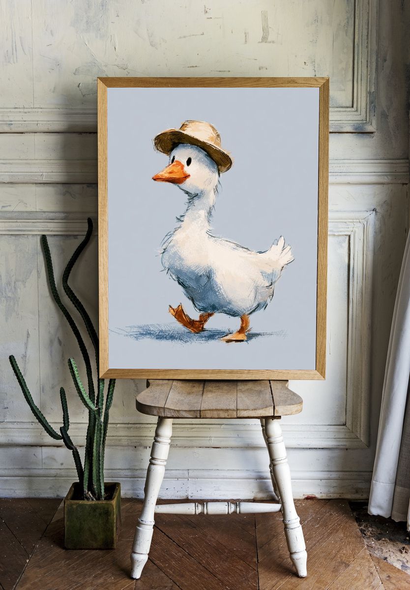Duck with Hat Illustration Poster. room preview
