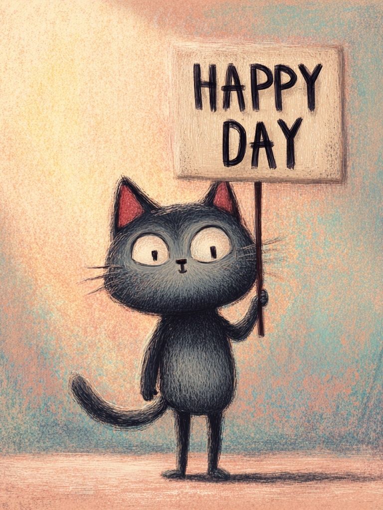 Happy Cat Illustration Poster. poster detail