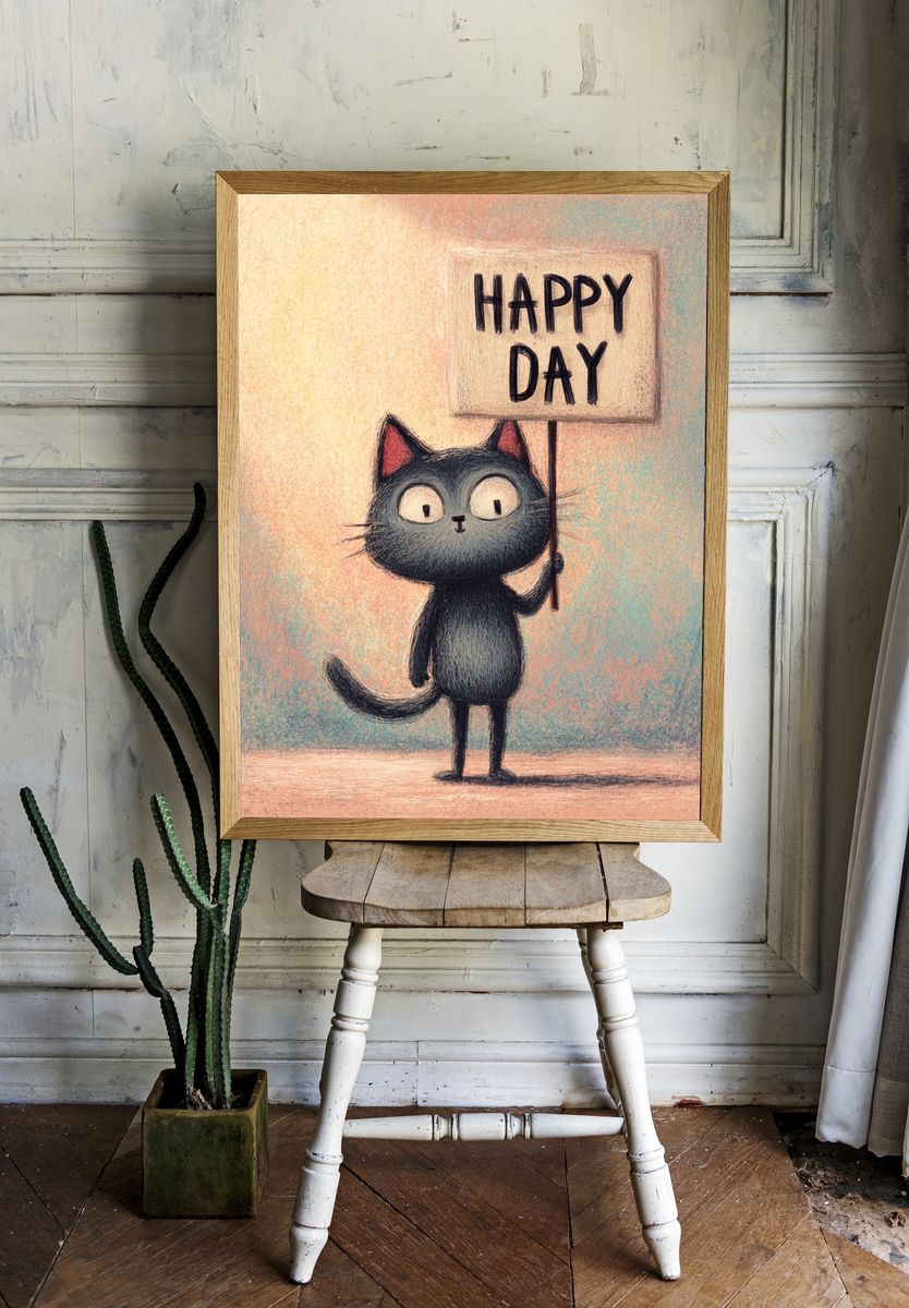 Happy Cat Illustration Poster. room preview