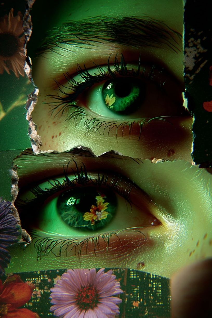 Green Floral Eyes Digital Art Print. poster detail