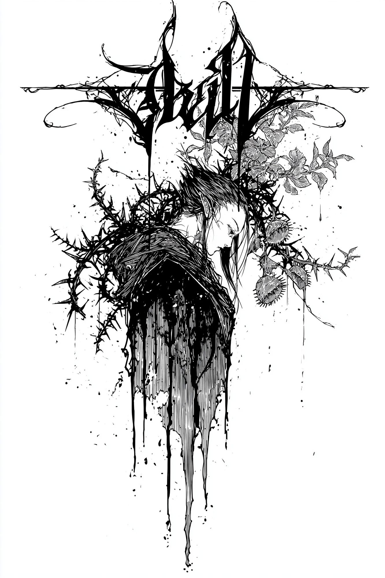 Thorned Figure Ink Poster. poster detail