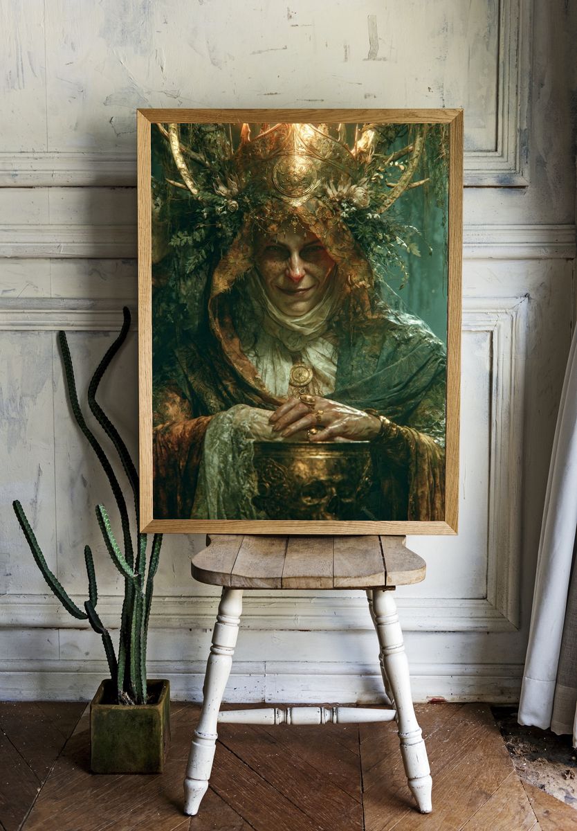 Forest Witch Portrait Print. room preview