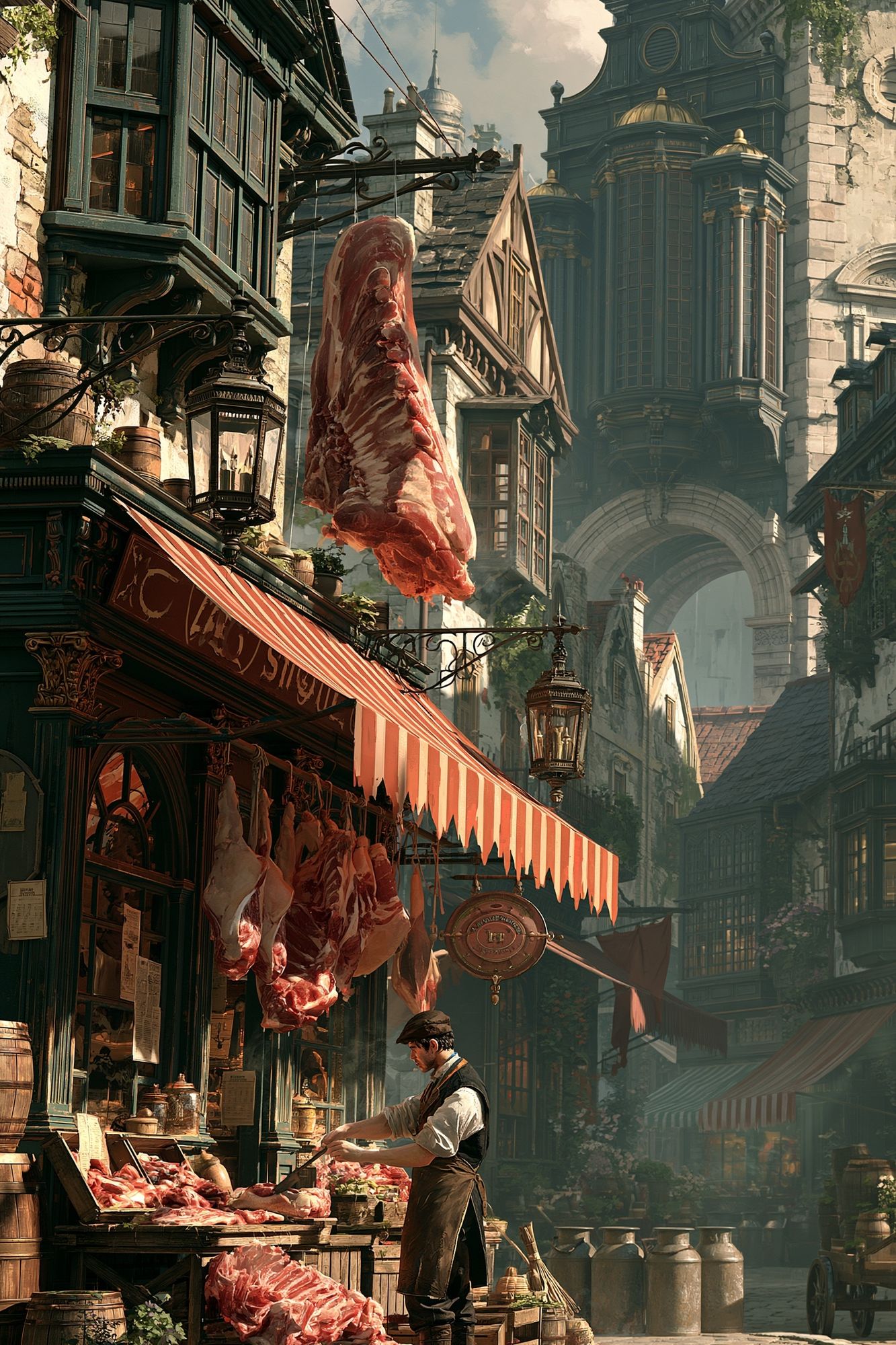 Fantasy Butcher Street Illustration Poster. poster — illustration art