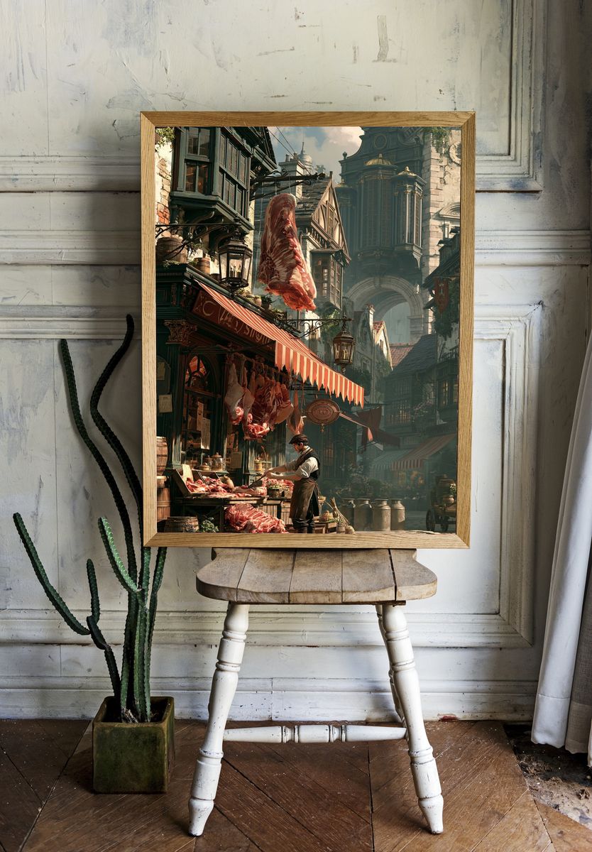 Fantasy Butcher Street Illustration Poster. — room view 1