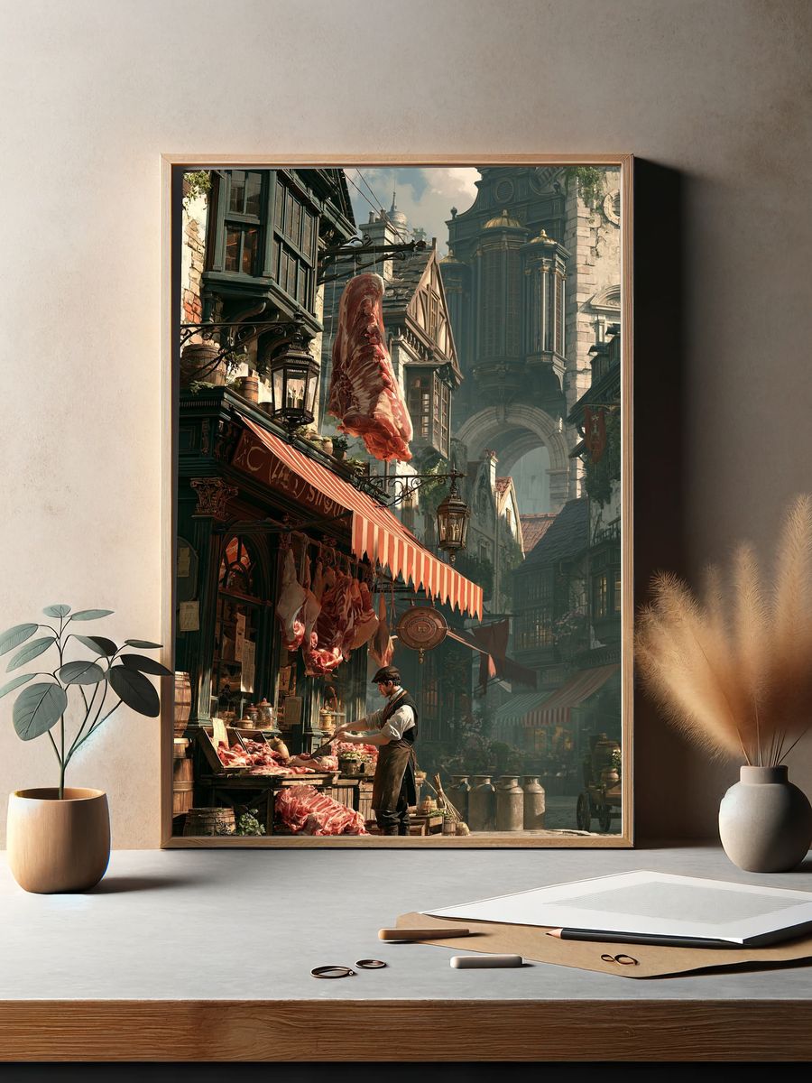 Fantasy Butcher Street Illustration Poster. — room view 2