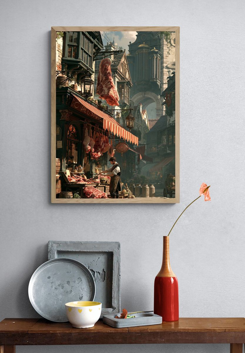 Fantasy Butcher Street Illustration Poster. — room view 3