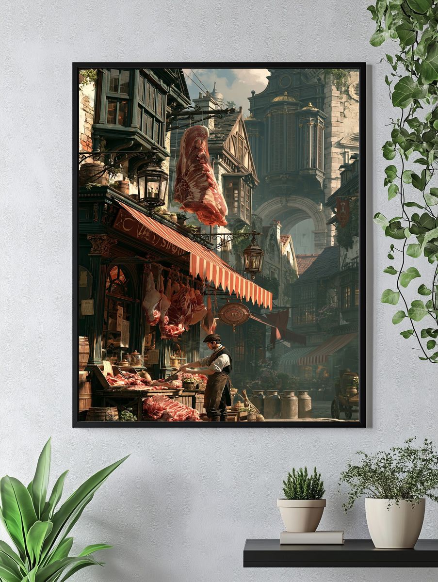 Fantasy Butcher Street Illustration Poster. — room view 4