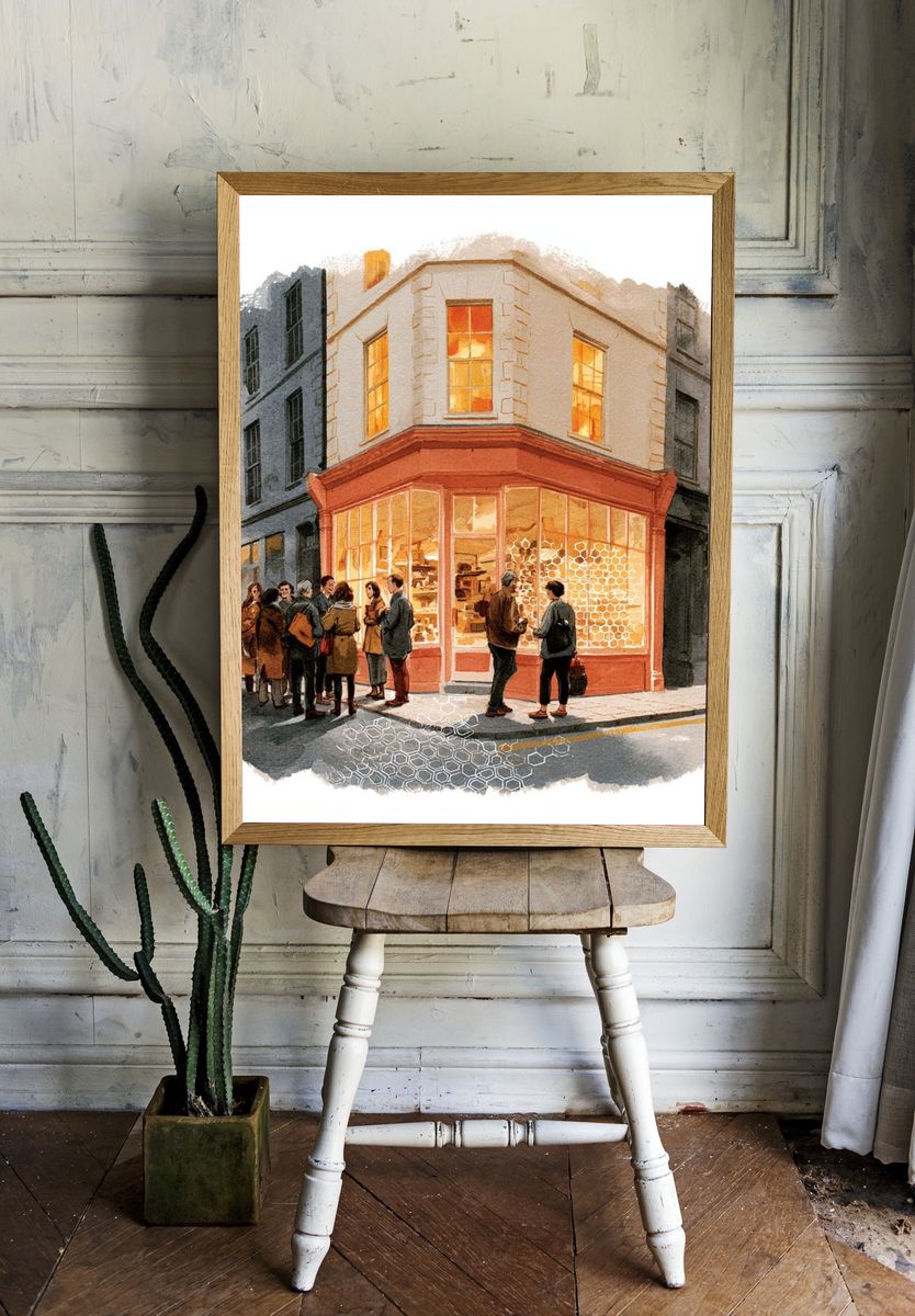 Corner Shop Watercolor Illustration Poster. room preview