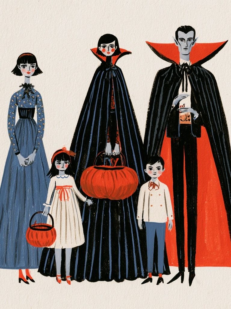 Halloween Family Costume Illustration Poster. poster — illustration art
