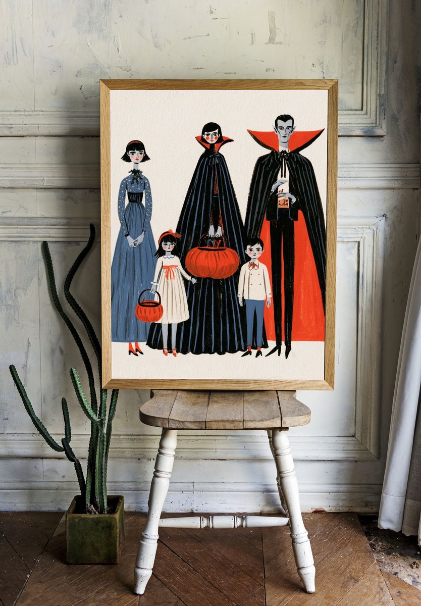 Halloween Family Costume Illustration Poster. — room view 1