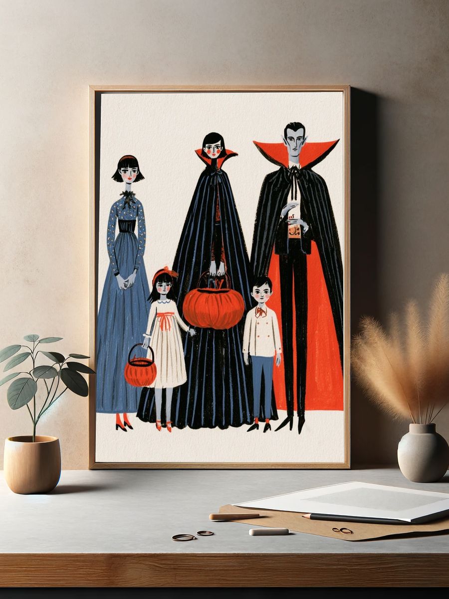 Halloween Family Costume Illustration Poster. — room view 2