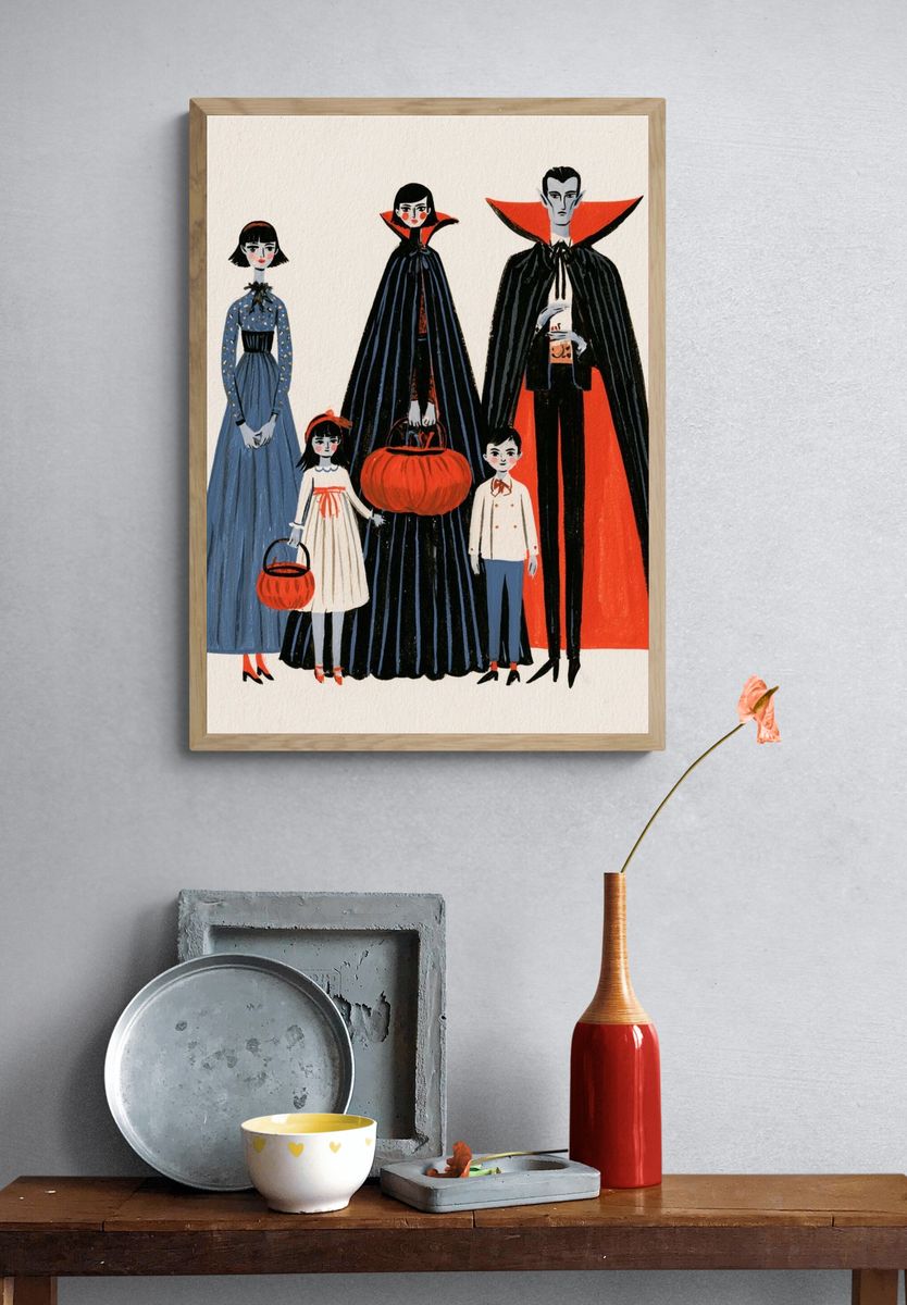 Halloween Family Costume Illustration Poster. — room view 3