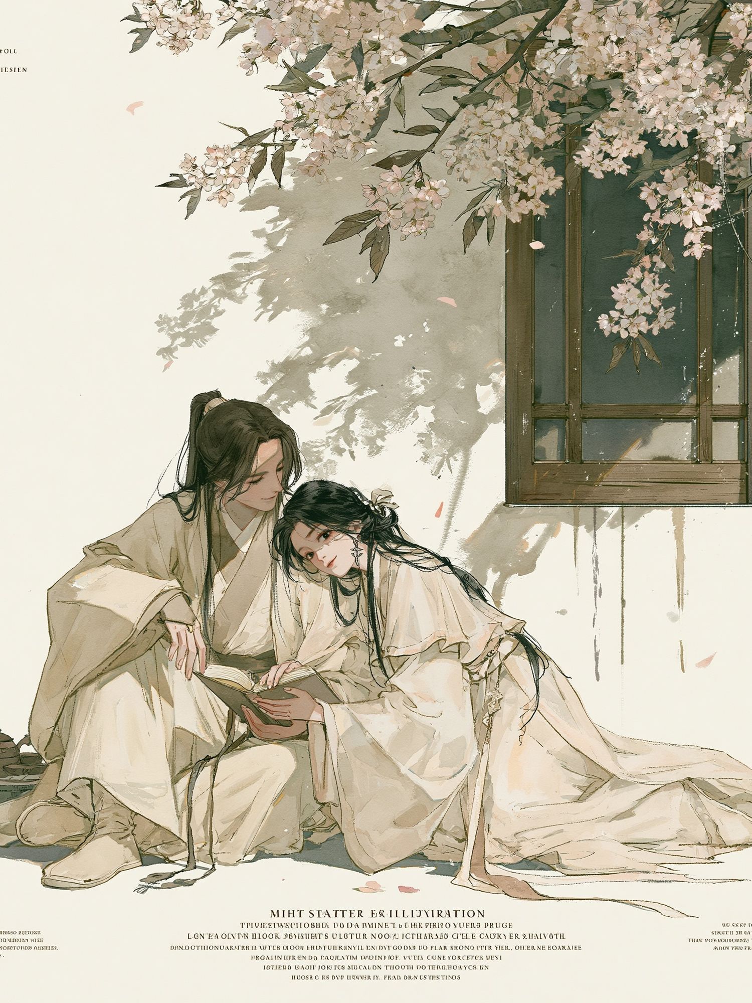 Cherry Blossom Couple Illustration Poster. poster detail