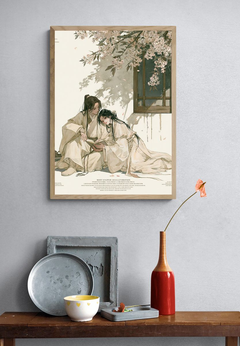 Cherry Blossom Couple Illustration Poster. — room view 3